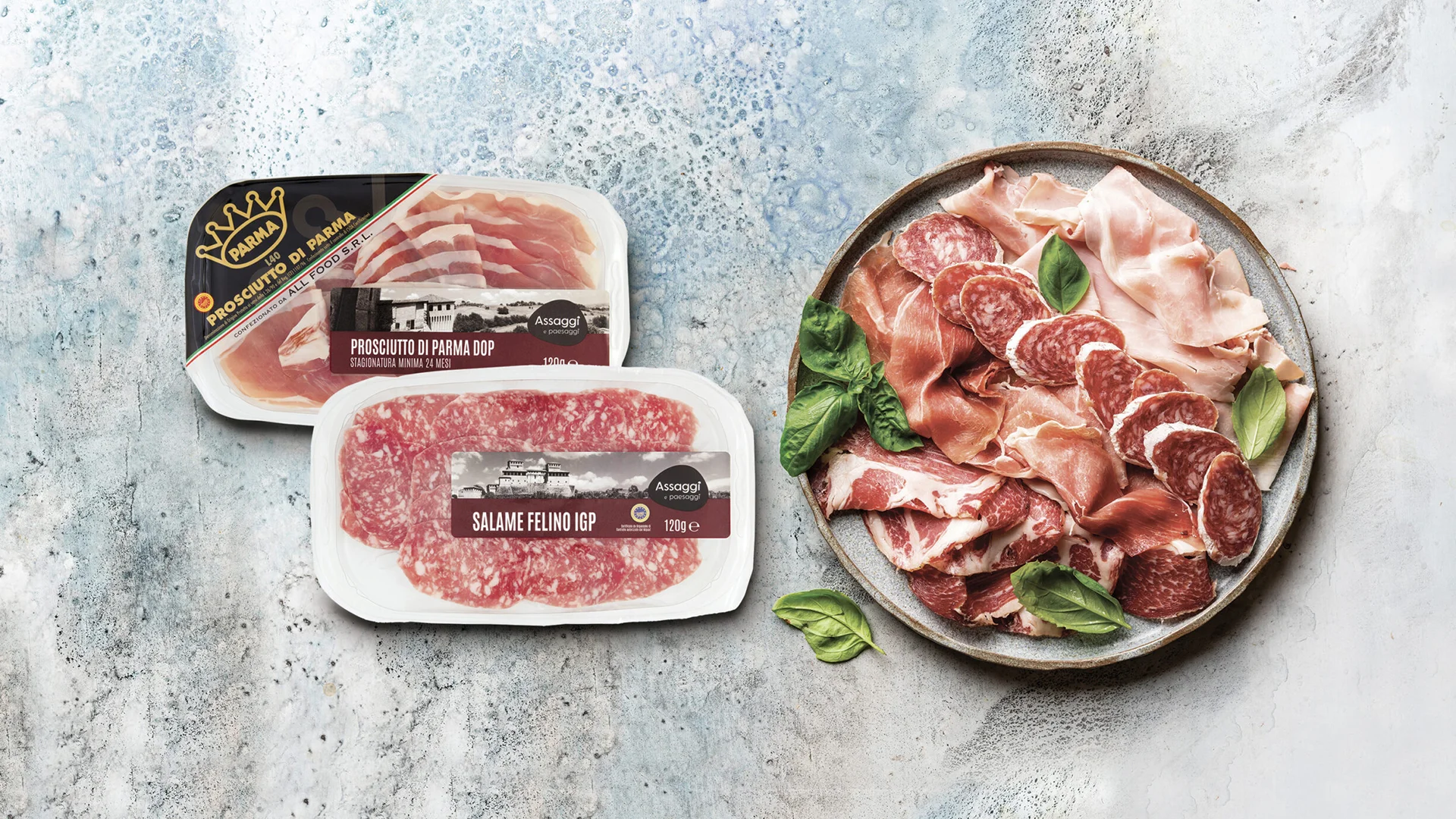 Confezioni premium di salumi tipici locali per linea Assaggi e Paesaggi